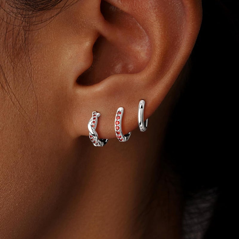 Inerney 14K Gold Plated Huggie Hoop Earrings for Women, Small Sterling Silver Earring Set Hypoallergenic Cartilage Helix Stacks, Mini Dainty Cute Trendy Birthstone Jewelry Gift for Multiple Piercings - Image 4
